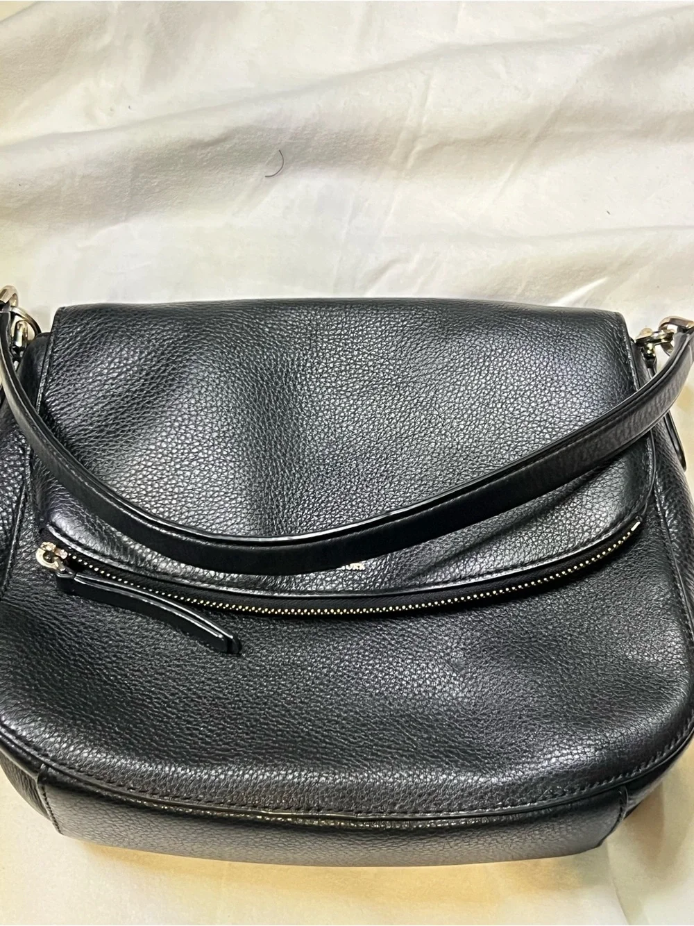 kate spade Black Pebbled Leather Shoulder Bag with Gold Hardware